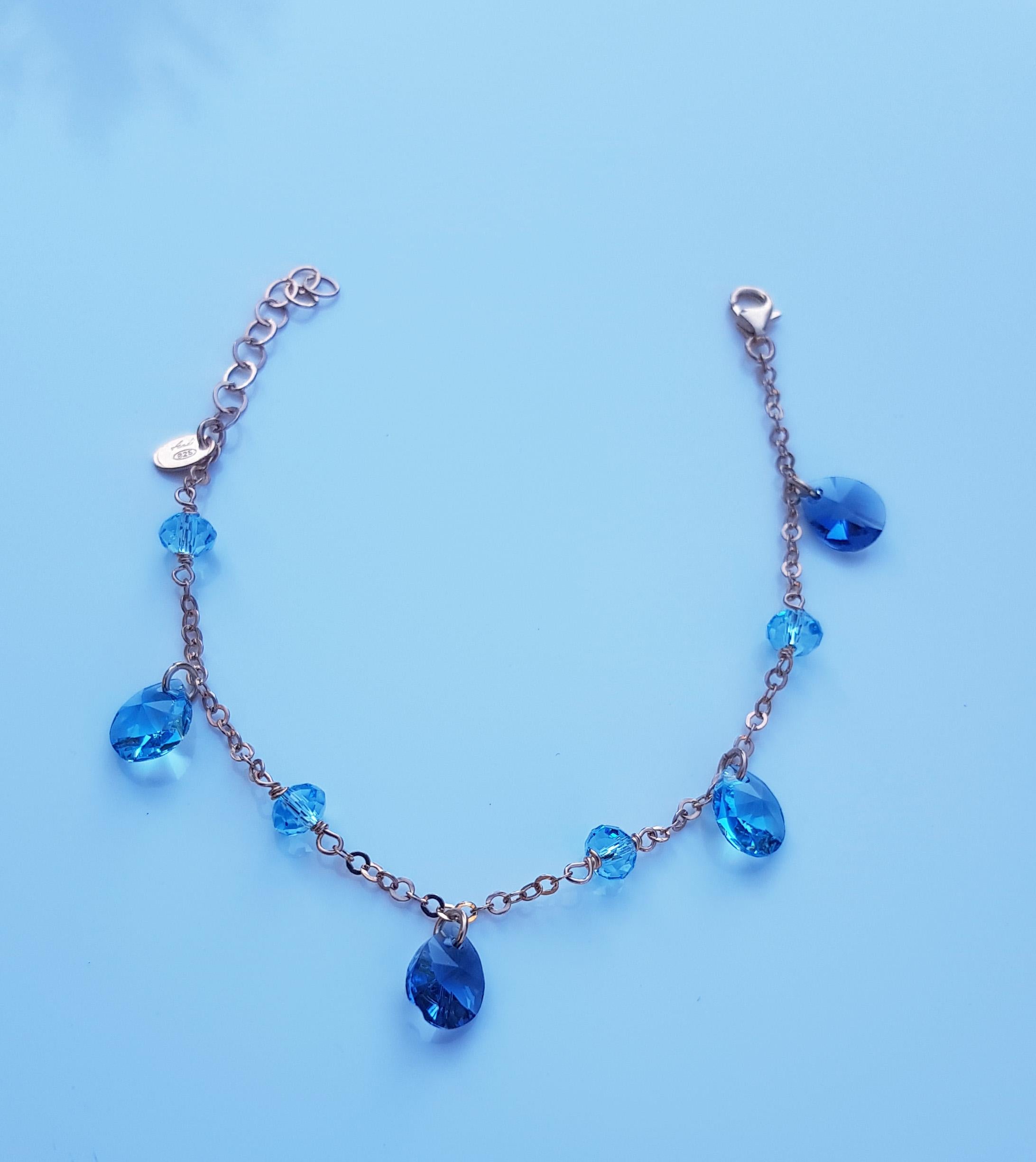 Handmade Genuine Aquamarine Rose Silver Bracelet, Handcrafted Aquamarine Bracelet Jewelry,Anniversary Gift for her