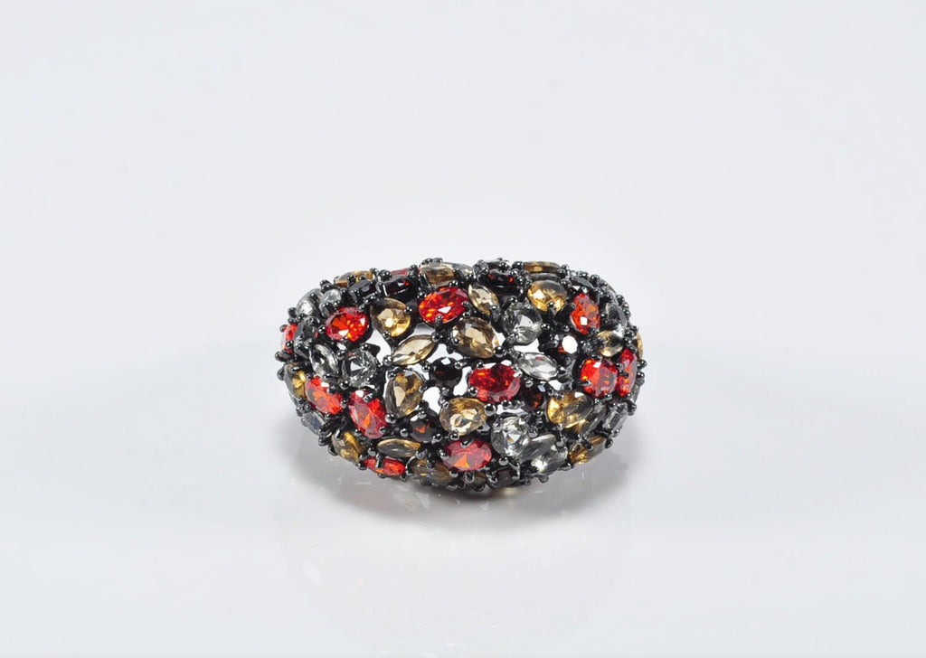 Handmade Black Silver Ring, Multi-Color Zircon Gemstone, December Birthstone Jewelry