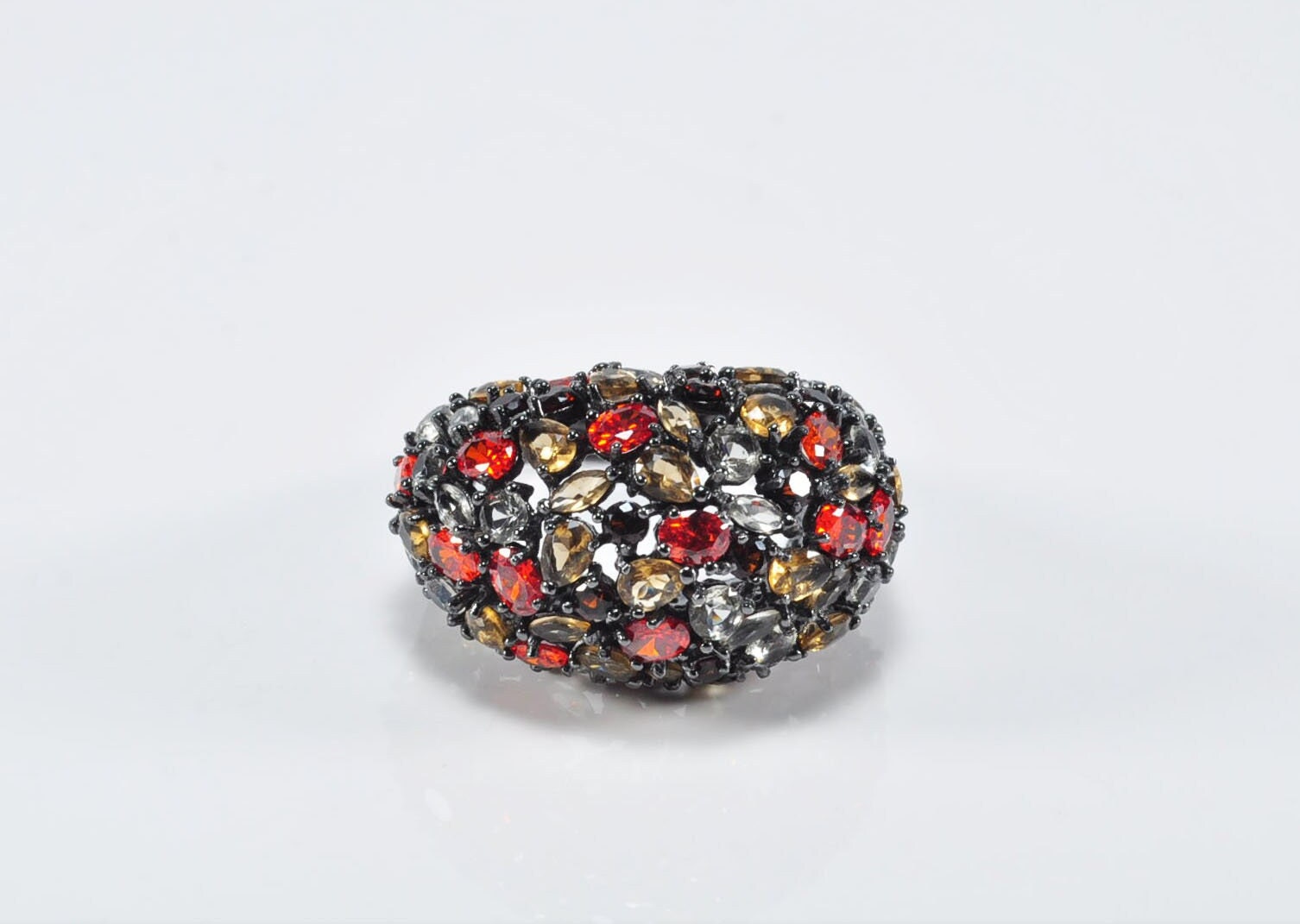 Handmade Black Silver Ring, Multi-Color Zircon Gemstone, December Birthstone Jewelry