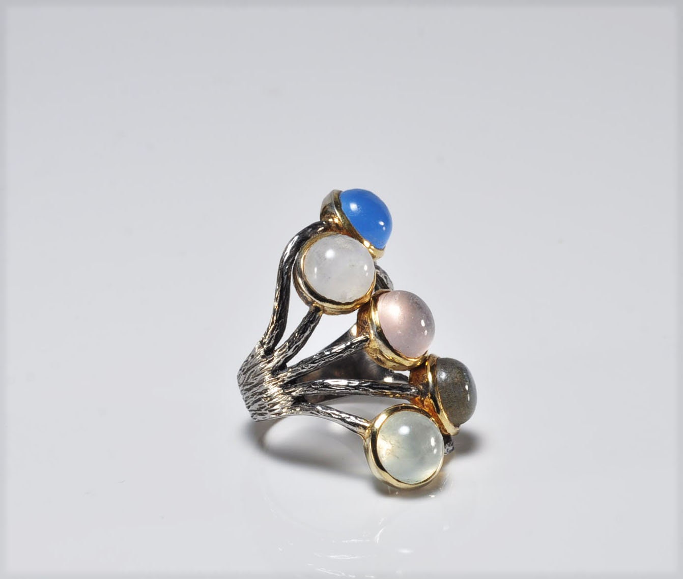 Handmade Tourmaline Moonstone Labradorite Pink Quartz and Aquamarin Silver Ring,Multistone Silver Jewelry,Genuine Gemstone Ring,Gift for her