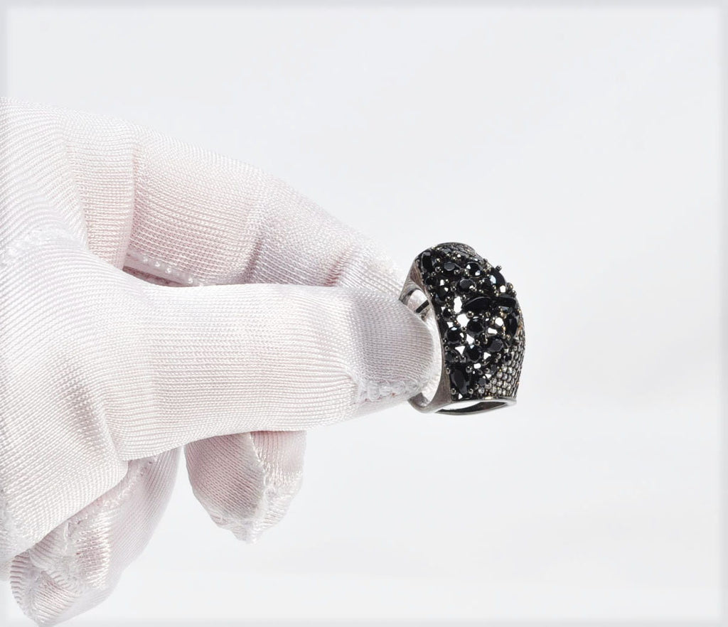 Handmade Zircon and Onyx Silver Ring, Handcrafted Zircon and Onyx Jewelry,Wedding Ring Gift, Black Silver Zircon and Onyx Ring,Gift for her