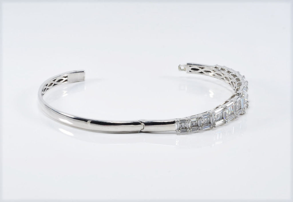 Handmade Baguette Zircon 925 Sterling Silver Bracelet, Wedding Jewelry