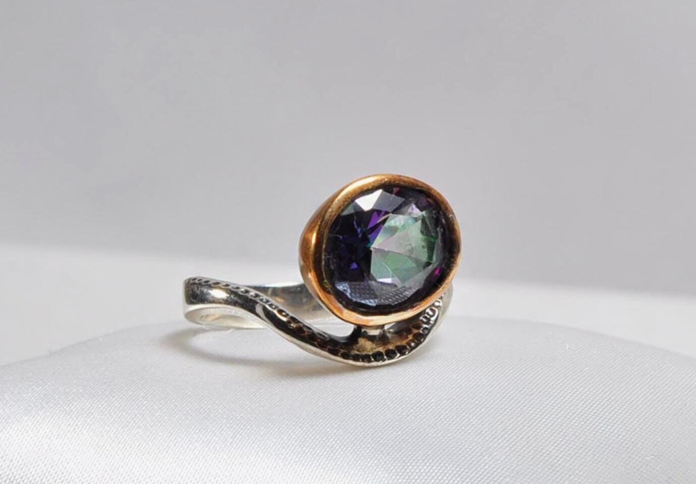 Handmade Mystic Topaz Ring in Sterling Silver, Iridescent Gemstone Jewelry