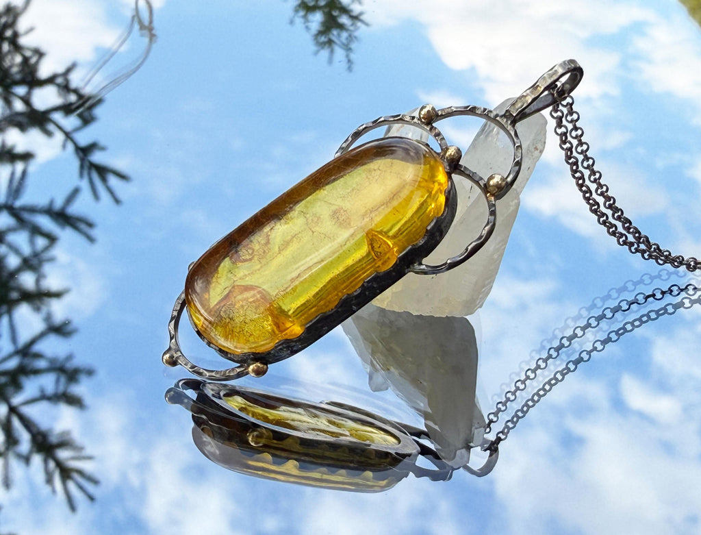 Handmade Sterling Silver Amber Necklace: Gemstone Jewelry Gift
