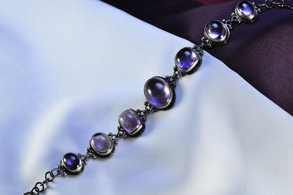 Handmade Amethyst Sterling Silver Bracelet, Genuine Gemstone Jewelry