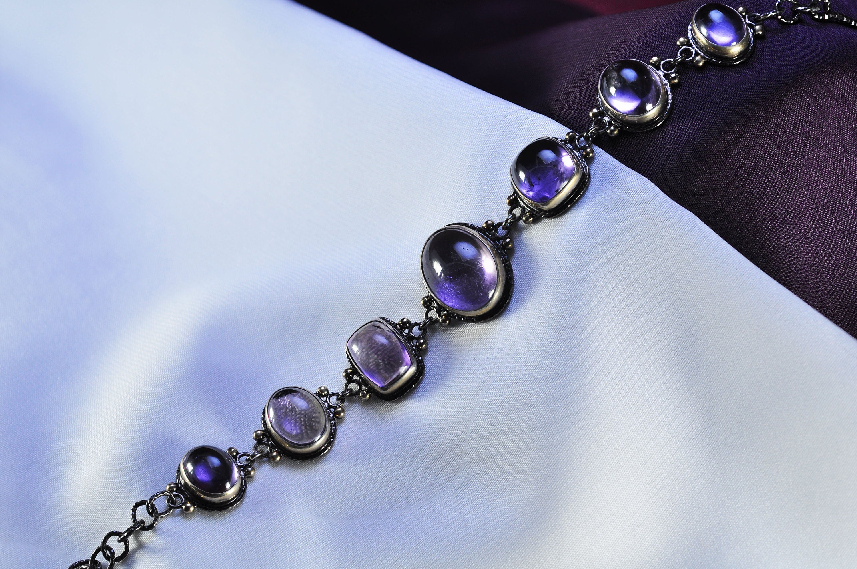 Handmade Amethyst Sterling Silver Bracelet, Genuine Gemstone Jewelry