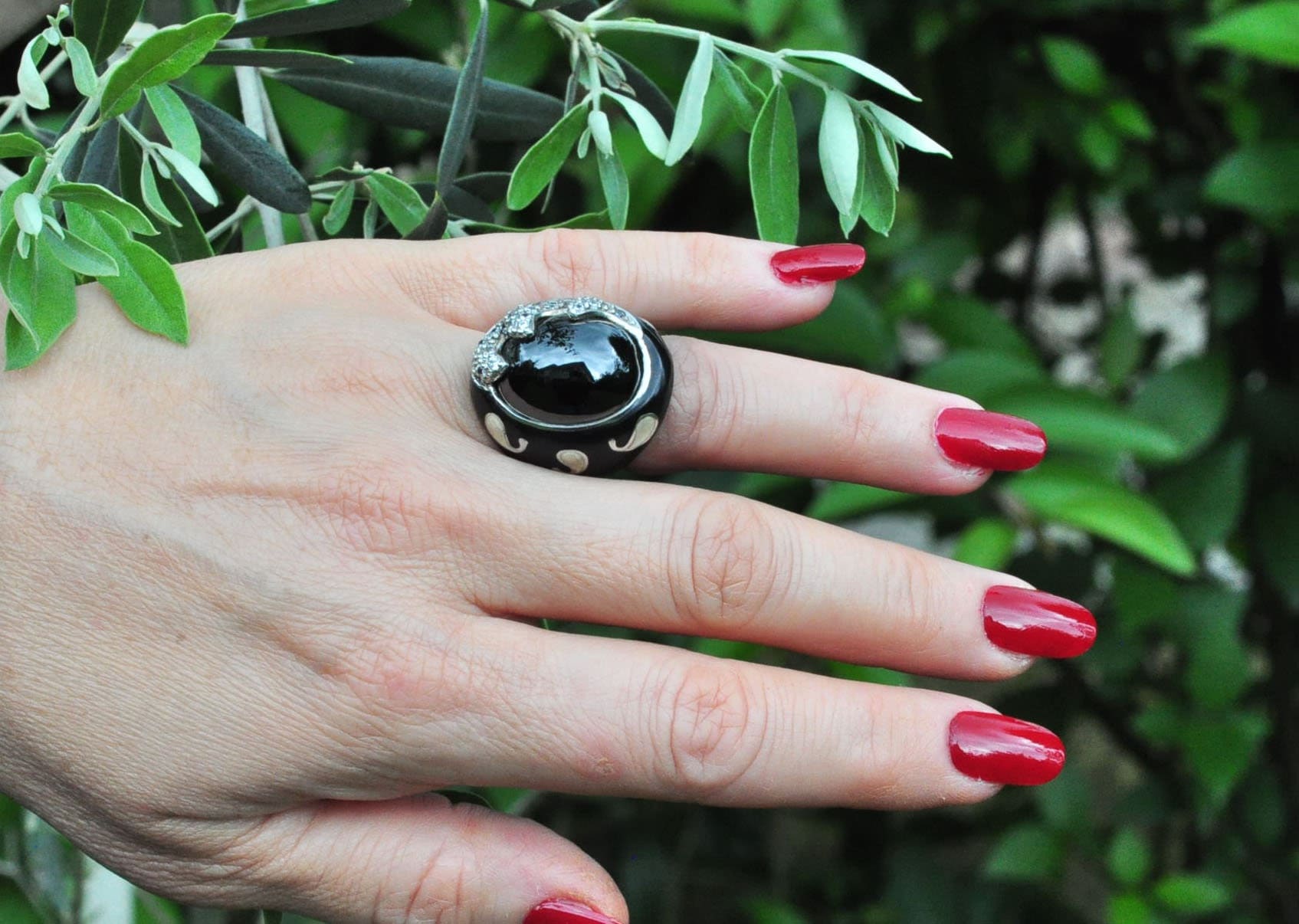 Handmade Onyx Zircon Silver Ring, Anniversary Jewelry Gift