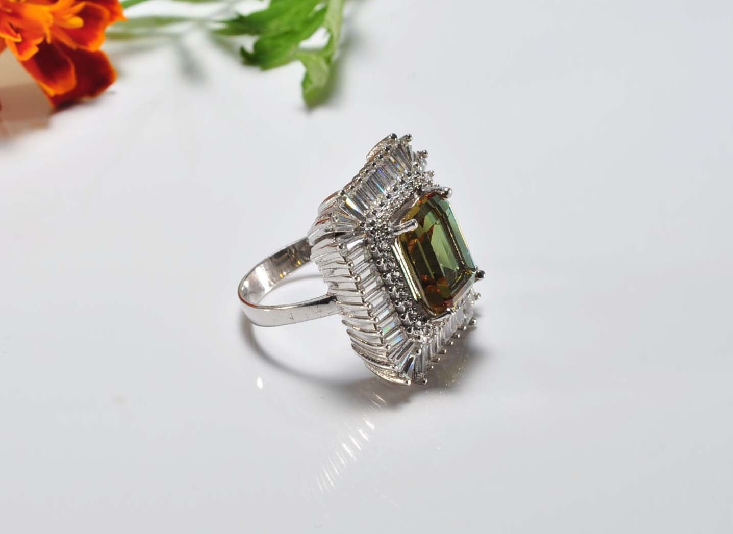 Handmade Sultanite and Baquette Zircon Silver Color Changing Ring, Wedding Ring Gift