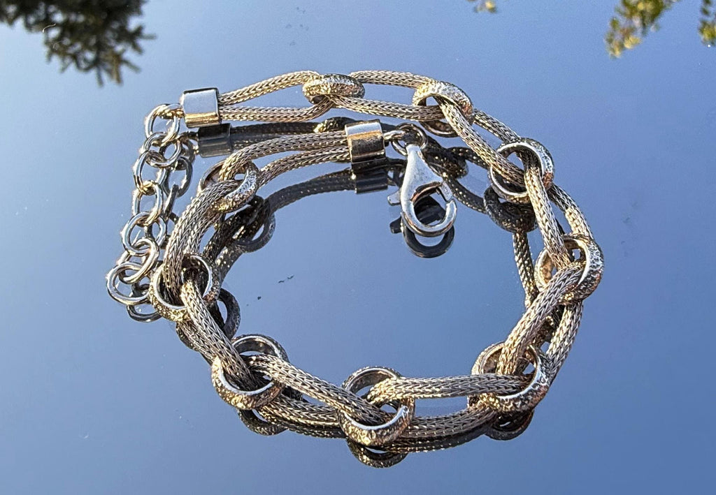 Handcrafted Sterling Silver Interwoven Link Bracelet: Elegant Silver Jewelry
