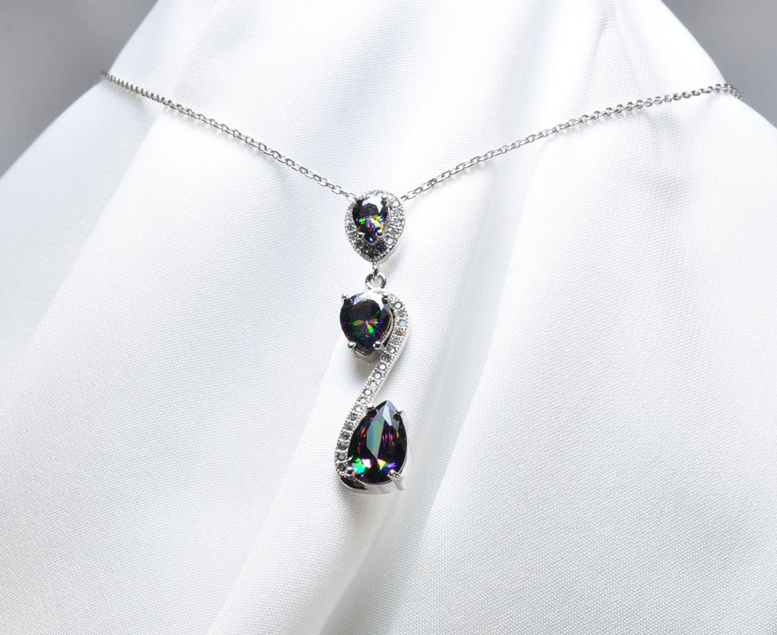 Handmade Mystic Topaz Silver Necklace,925 Sterling Silver Genuine Authentic Necklace, Mystic Topaz Gemstone Jewelry Gift for Her