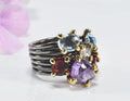Elegant Aquamarine and Amethyst Sterling Silver Ring, Handmade Jewelry Gift for Her