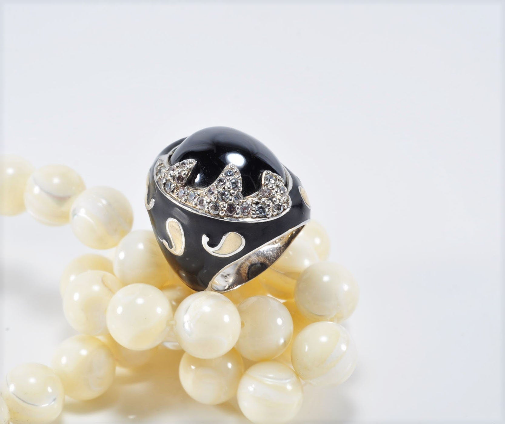 Handmade Onyx Zircon Silver Ring, Anniversary Jewelry Gift