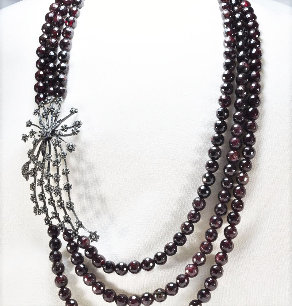 Handmade Garnet and Zircon Silver Necklace,925 Sterling Silver Genuine Authentic Necklace, Garnet and Zircon Gemstone Jewelry Gift for Her