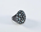 Handmade Aquamarine and Zircon Black Silver Ring:March & December Birthstone