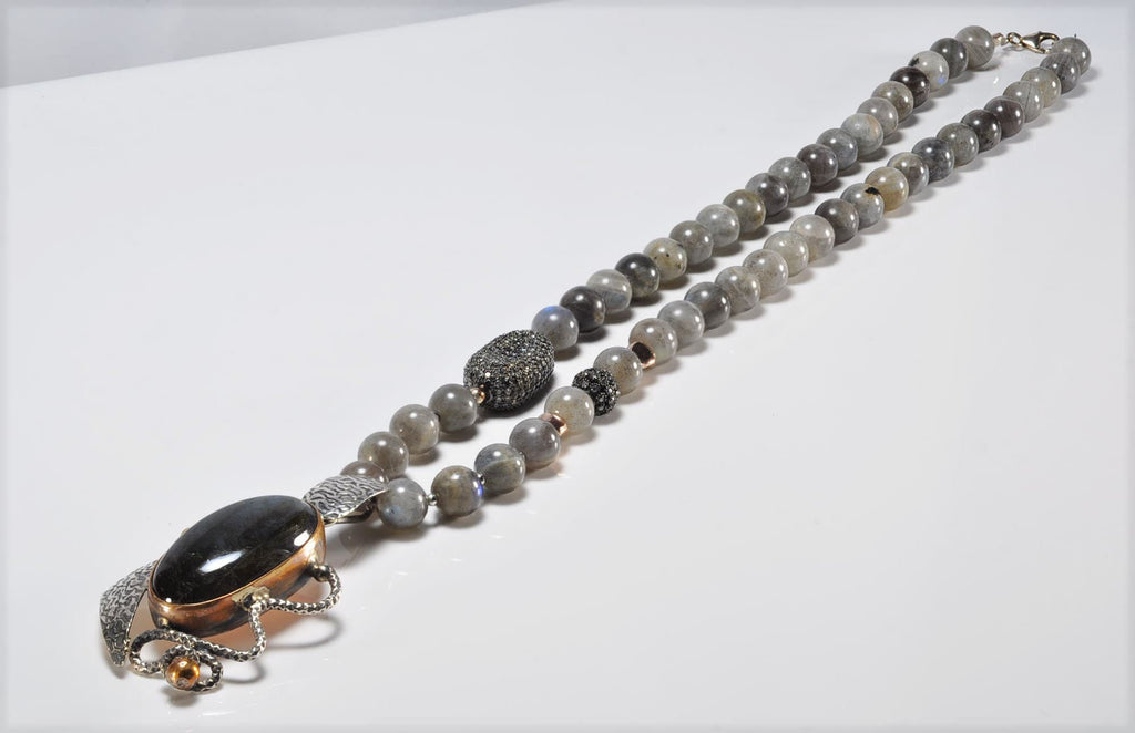 Handmade Sterling Silver Necklace, Labradorite Zircon Gemstone Jewelry