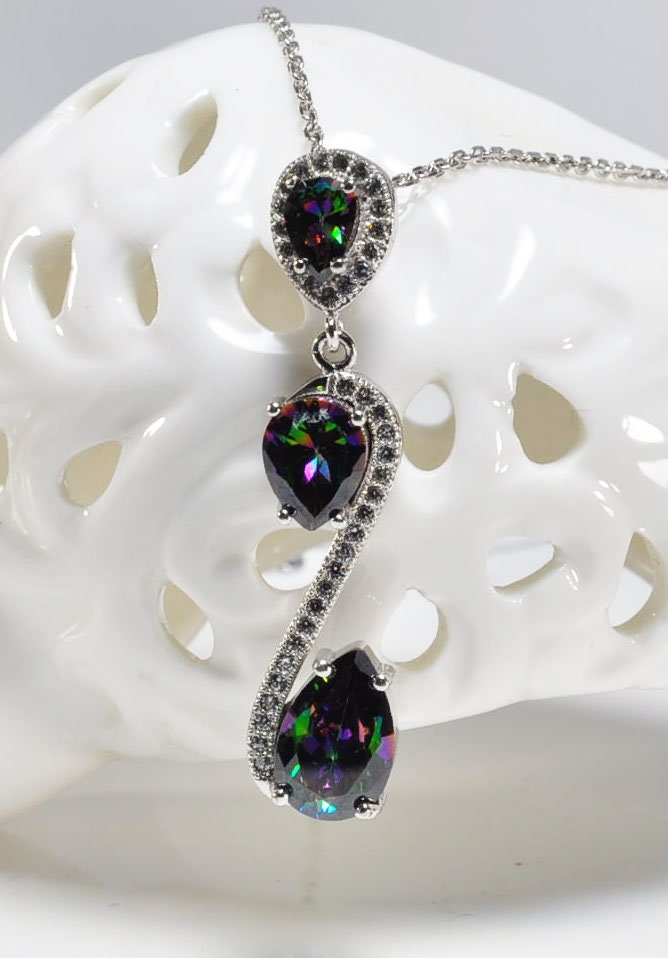 Handmade Mystic Topaz Silver Necklace,925 Sterling Silver Genuine Authentic Necklace, Mystic Topaz Gemstone Jewelry Gift for Her