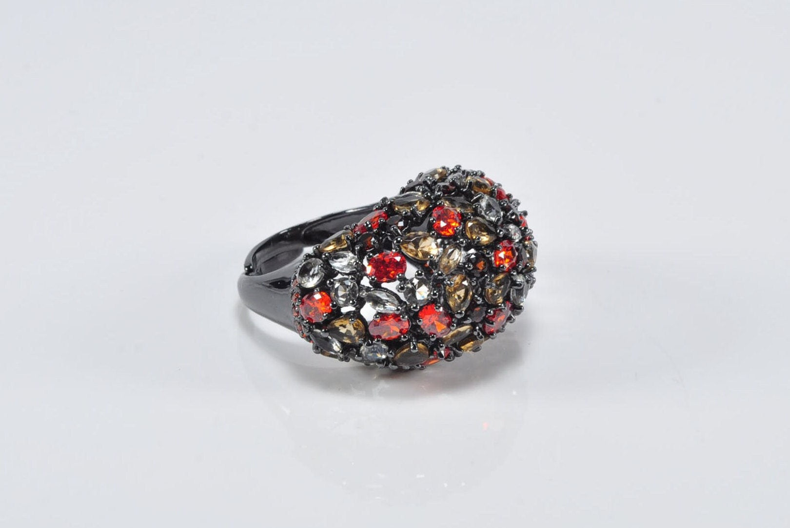 Handmade Black Silver Ring, Multi-Color Zircon Gemstone, December Birthstone Jewelry