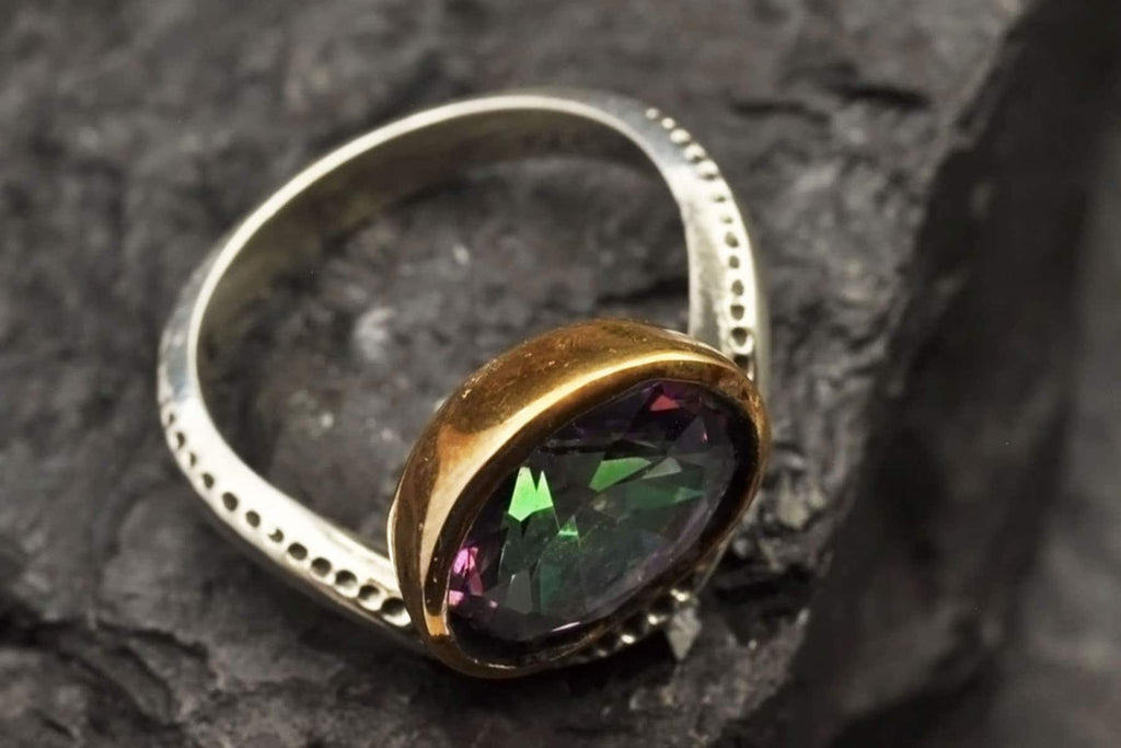 Handmade Mystic Topaz Ring in Sterling Silver, Iridescent Gemstone Jewelry