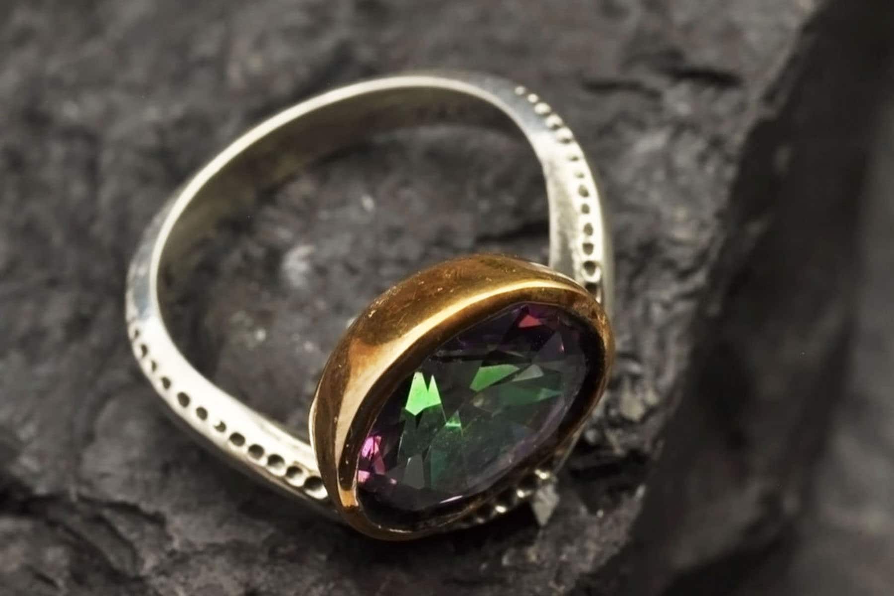 Handmade Mystic Topaz Ring in Sterling Silver, Iridescent Gemstone Jewelry