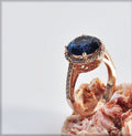 Handmade Sapphire and Zircon Silver Ring, Handcrafted Sapphire and Zircon Jewelry, Rose Silver Band Sapphire and Zircon Ring,Gift for her
