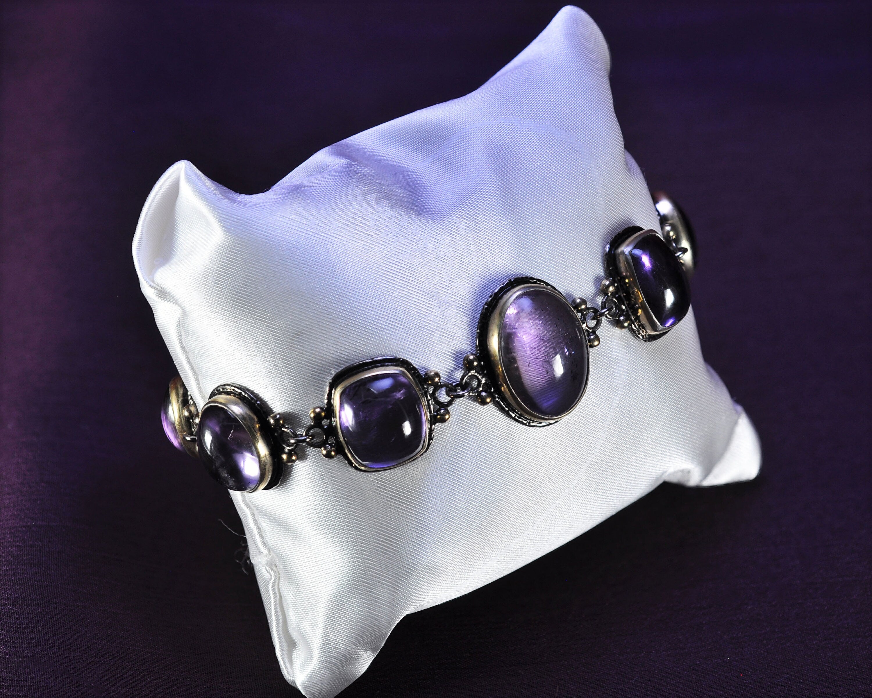 Handmade Amethyst Sterling Silver Bracelet, Genuine Gemstone Jewelry