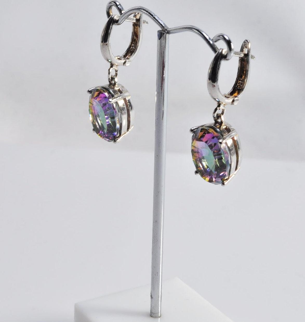 Handmade Genuine Natural Mystic Topaz Silver Earring,Mystic Topaz Earring Jewelry,Handcrafted Earring Gift for Her