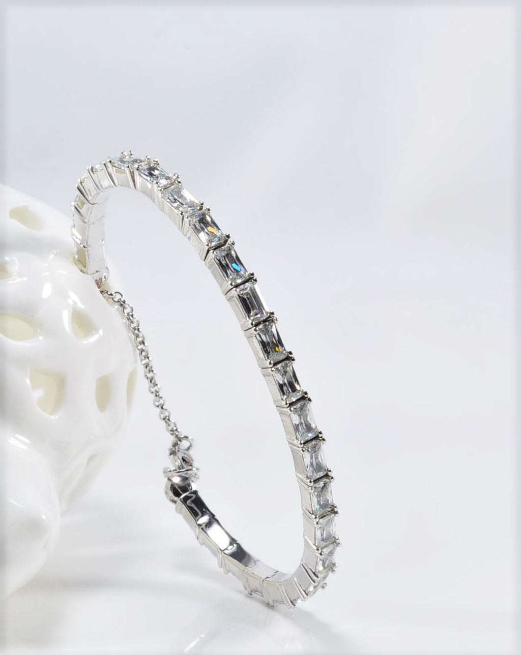Handmade Baguette Zircon 925 Sterling Silver Bracelet, Wedding Jewelry