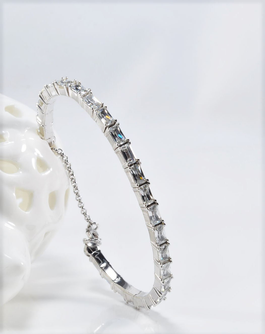 Handmade Baguette Zircon 925 Sterling Silver Bracelet, Wedding Jewelry