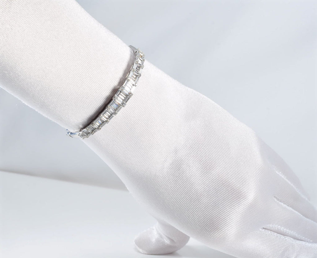 Handmade Baguette Zircon 925 Sterling Silver Bracelet, Wedding Jewelry