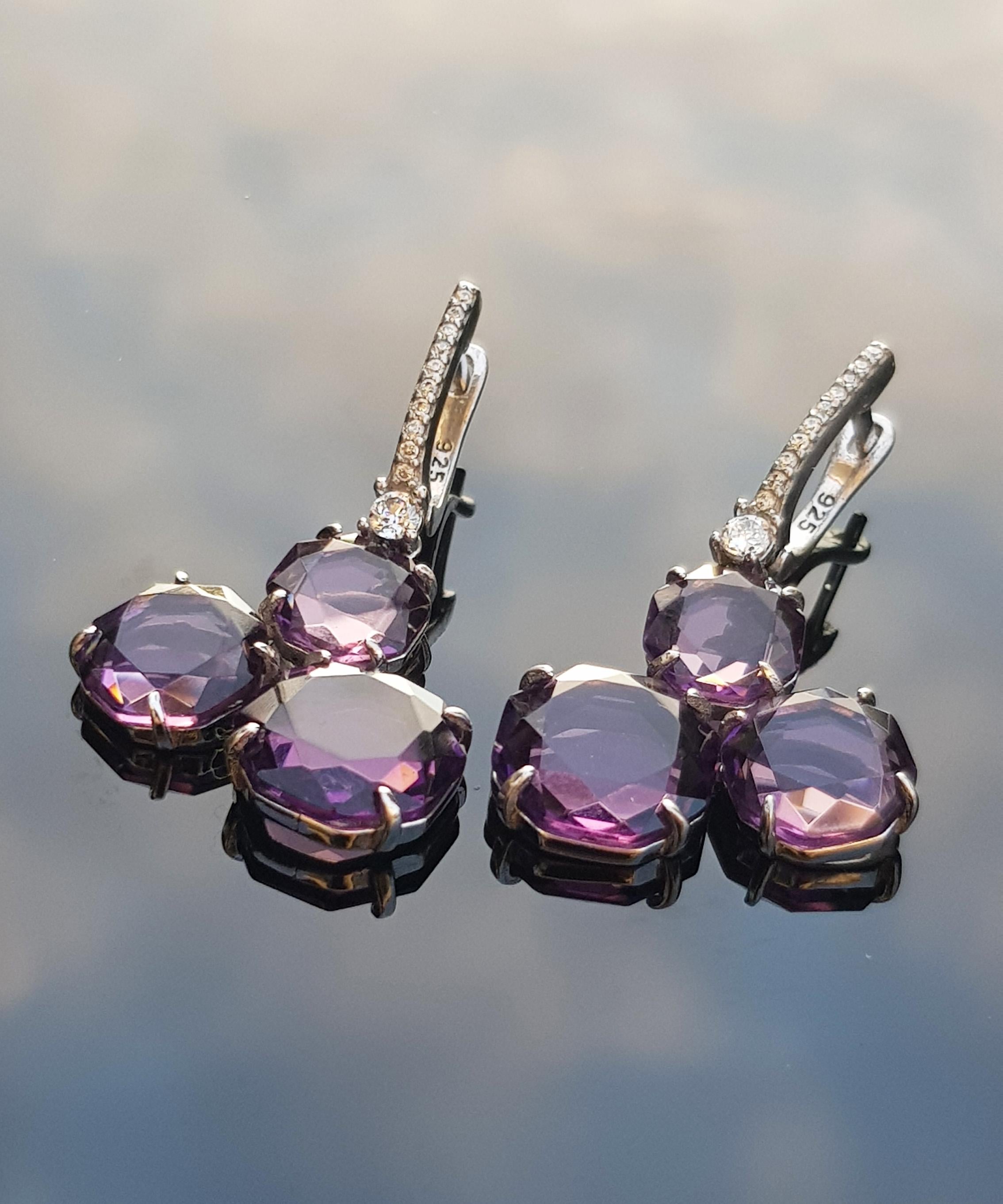 Handmade Amethyst and Zircon Silver Earrings: February & December Birthstones