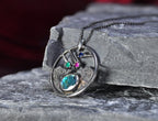 Handmade Genuine Mother of Pearl Emerald Ruby Sapphire Silver Necklace, Multistone Jewelry, Gift for Her