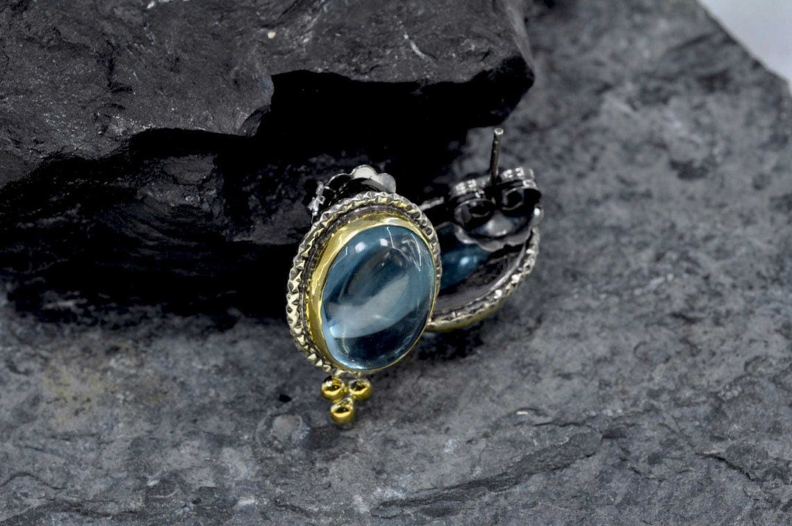 Handmade Aquamarine Silver Earring,Aquamarine Gemstone Earring,Oval Cut Earring,Gift for her