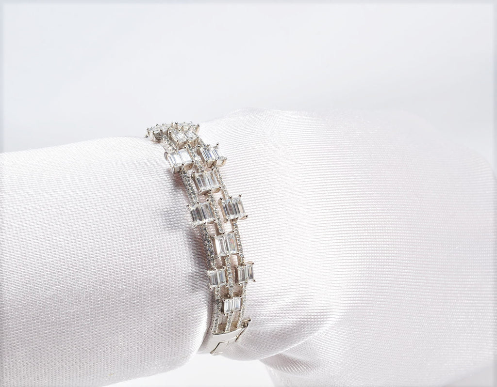 Handmade Genuine Baguette Zircon Gemstone Silver Bracelet, Zircon Bracelet Jewelry,Handcrafted, Gift For Her, Wedding Gift