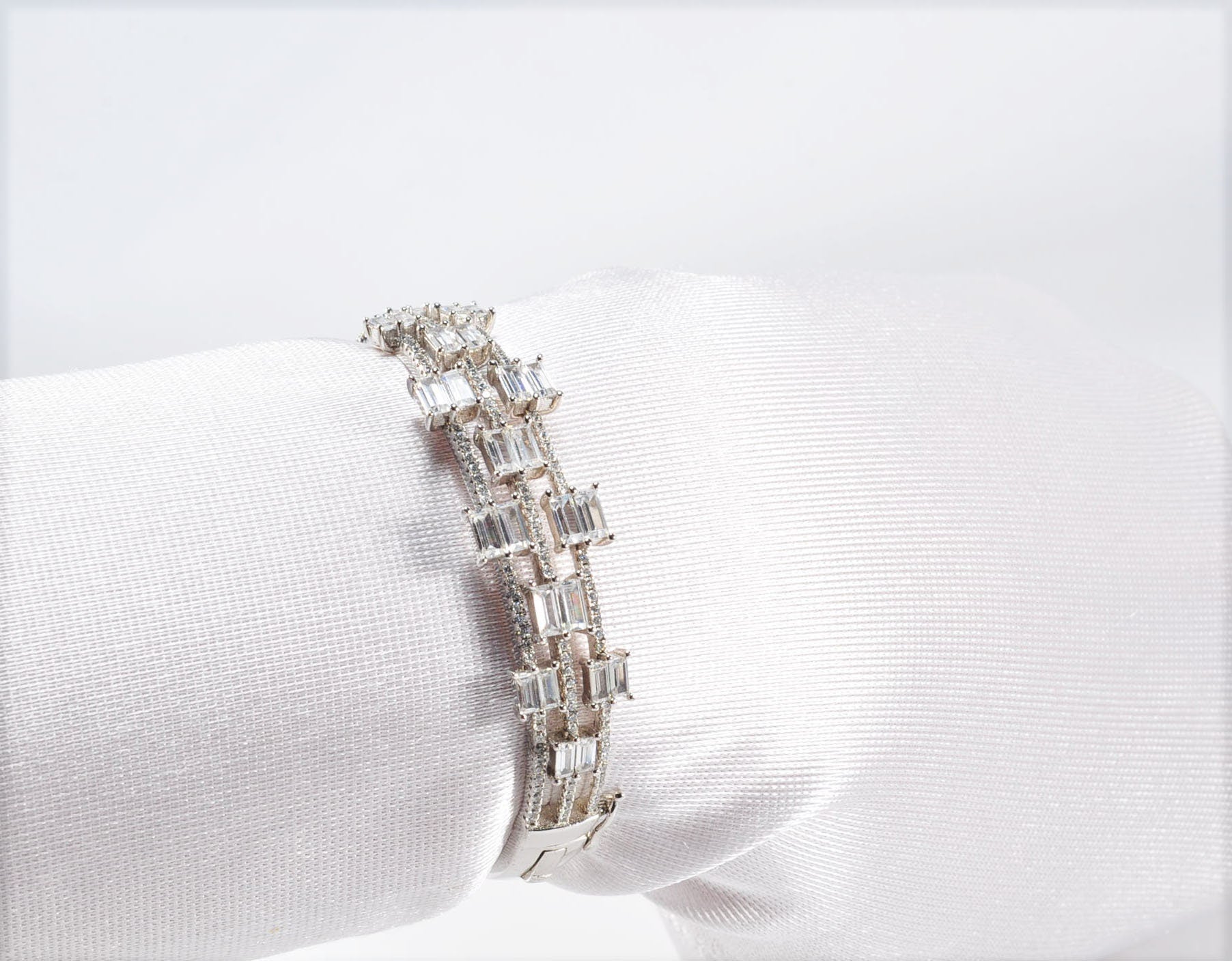 Handmade Genuine Baguette Zircon Gemstone Silver Bracelet, Zircon Bracelet Jewelry,Handcrafted, Gift For Her, Wedding Gift