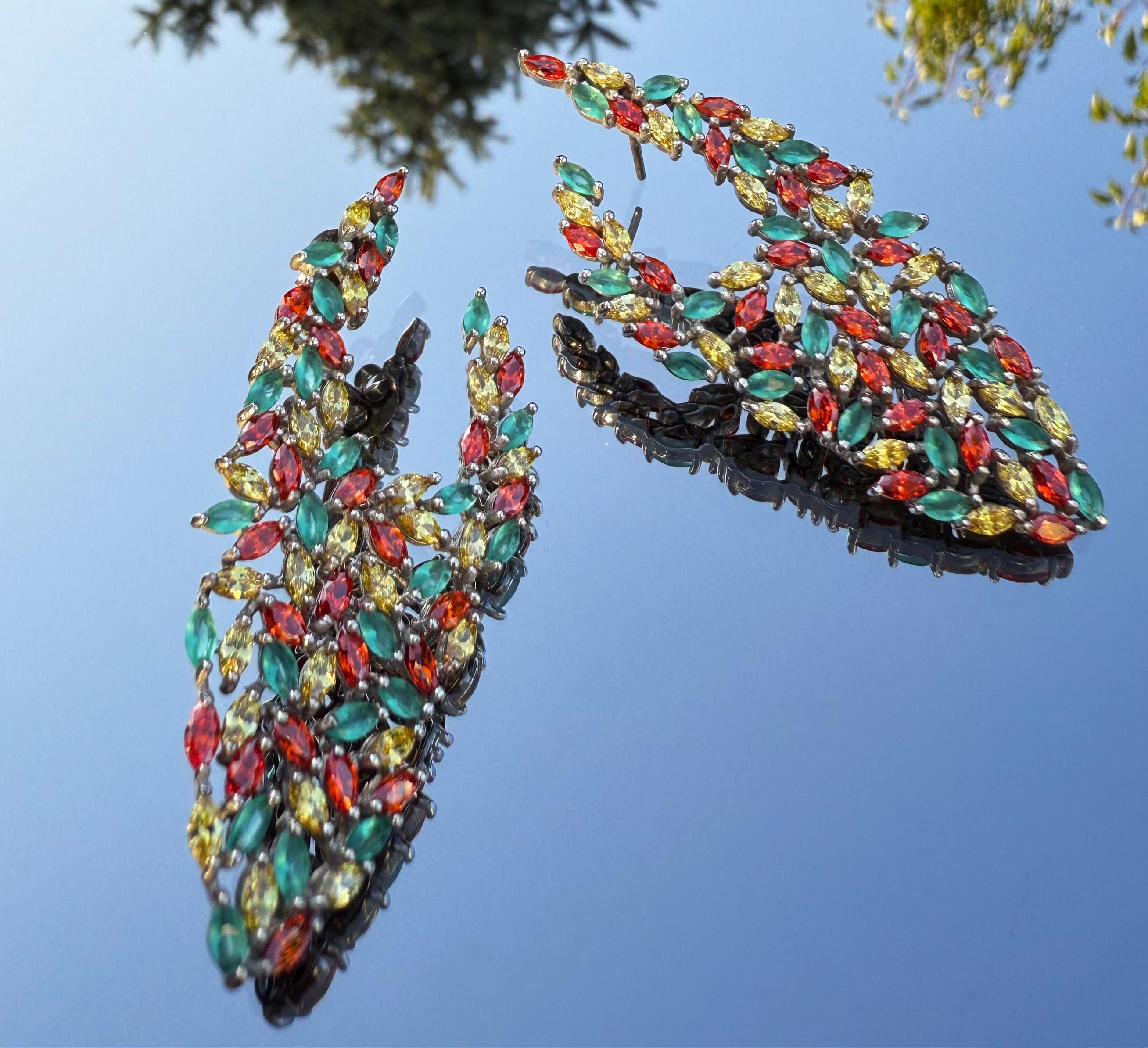 Handmade Sterling Silver Rainbow Zircon Earrings: Colorful Gemstone Jewelry