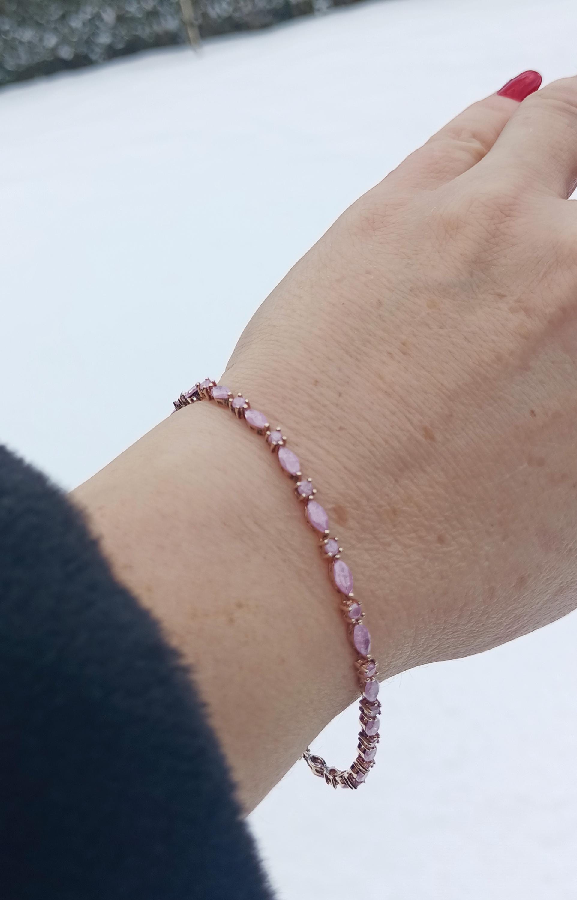 Handmade Genuine Pink Najaf Gemstone Rose Silver Bracelet, Pink Najaf Bracelet Jewelry,Handcrafted, Gift For Her, Wedding Gift