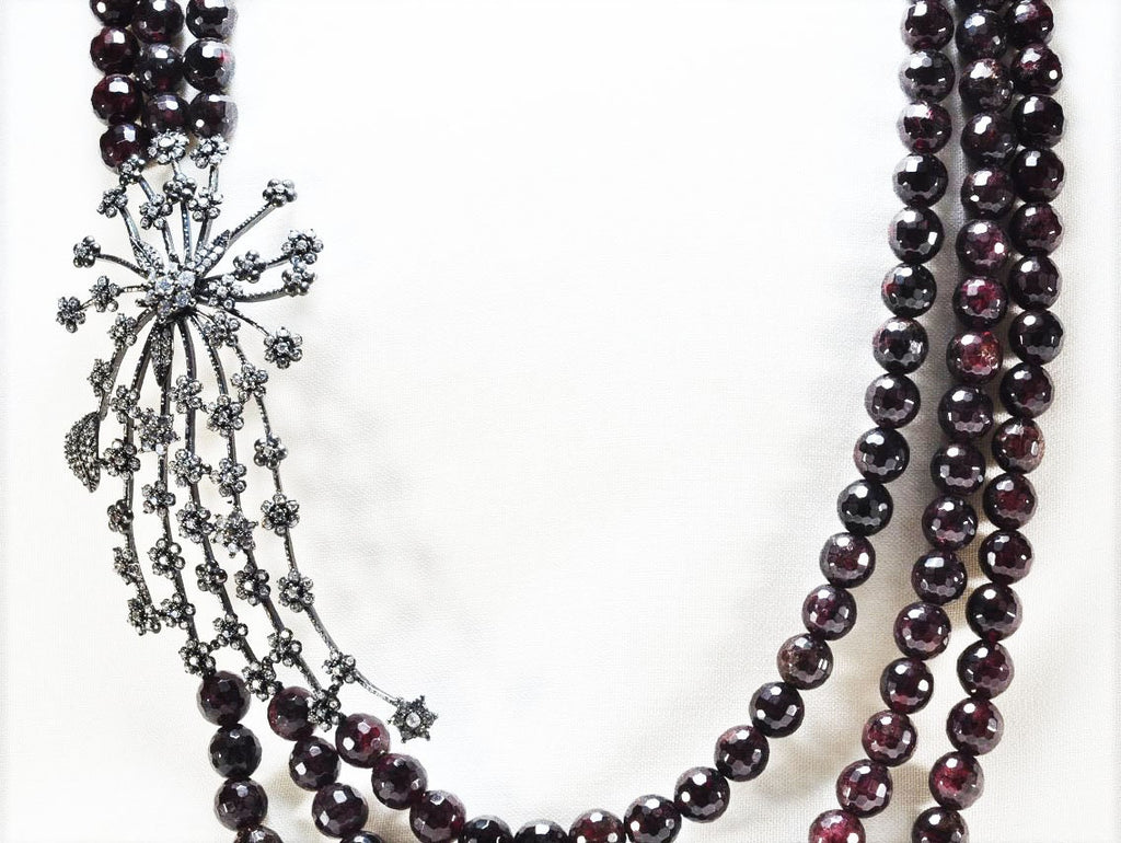 Handmade Garnet and Zircon Silver Necklace,925 Sterling Silver Genuine Authentic Necklace, Garnet and Zircon Gemstone Jewelry Gift for Her