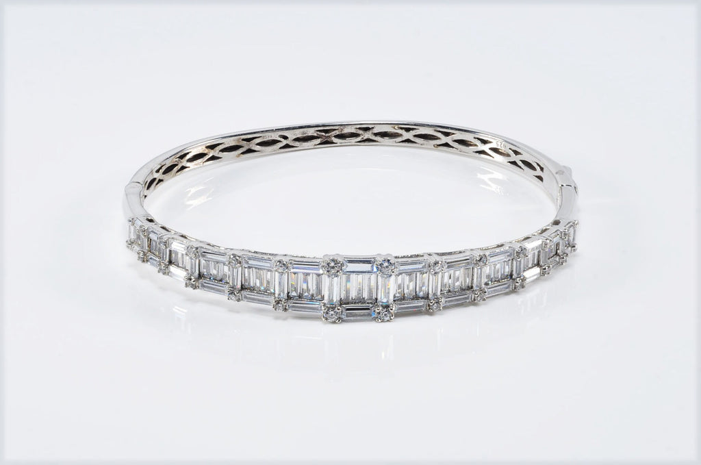 Handmade Baguette Zircon 925 Sterling Silver Bracelet, Wedding Jewelry