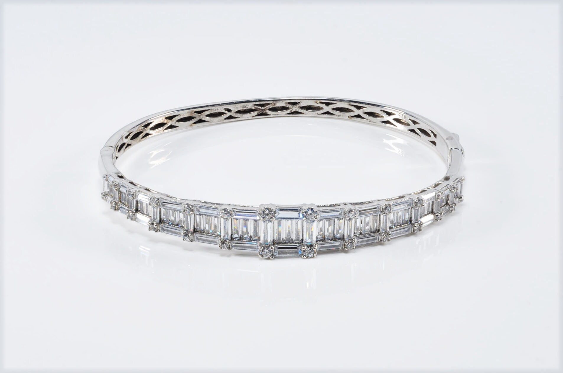 Handmade Baguette Zircon 925 Sterling Silver Bracelet, Wedding Jewelry