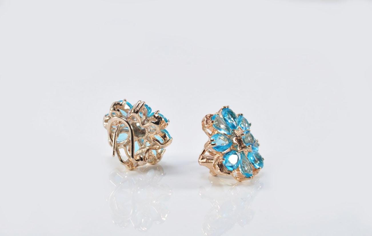 Handmade Aquamarine Flower Earrings: Rose Silver Jewelry Gift