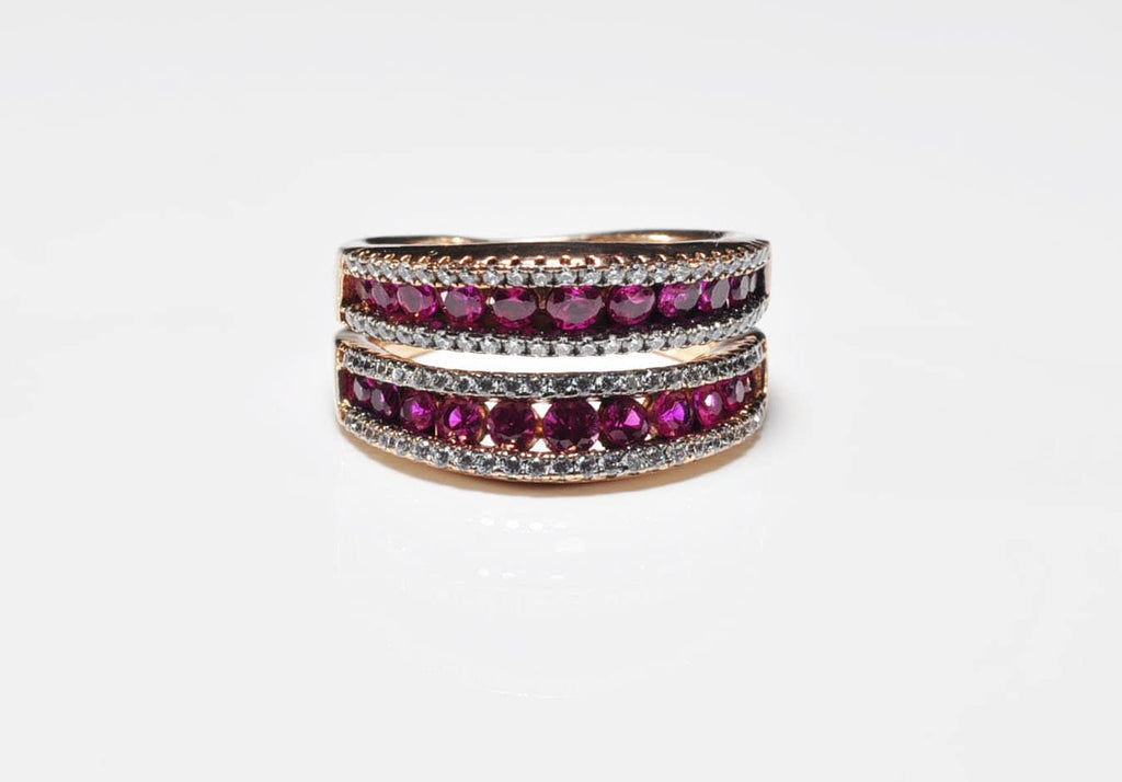Handmade Genuine Natural Ruby and Zircon Silver Ring,Ruby and Zircon Jewelry,Ruby and Zircon Rose Silver Band,Handcrafted,Minimalist Jewelry