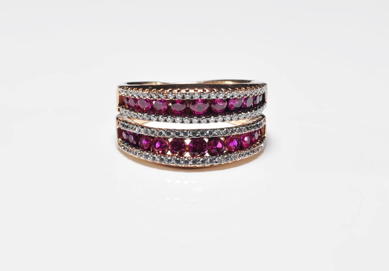 Handmade Genuine Natural Ruby and Zircon Silver Ring,Ruby and Zircon Jewelry,Ruby and Zircon Rose Silver Band,Handcrafted,Minimalist Jewelry