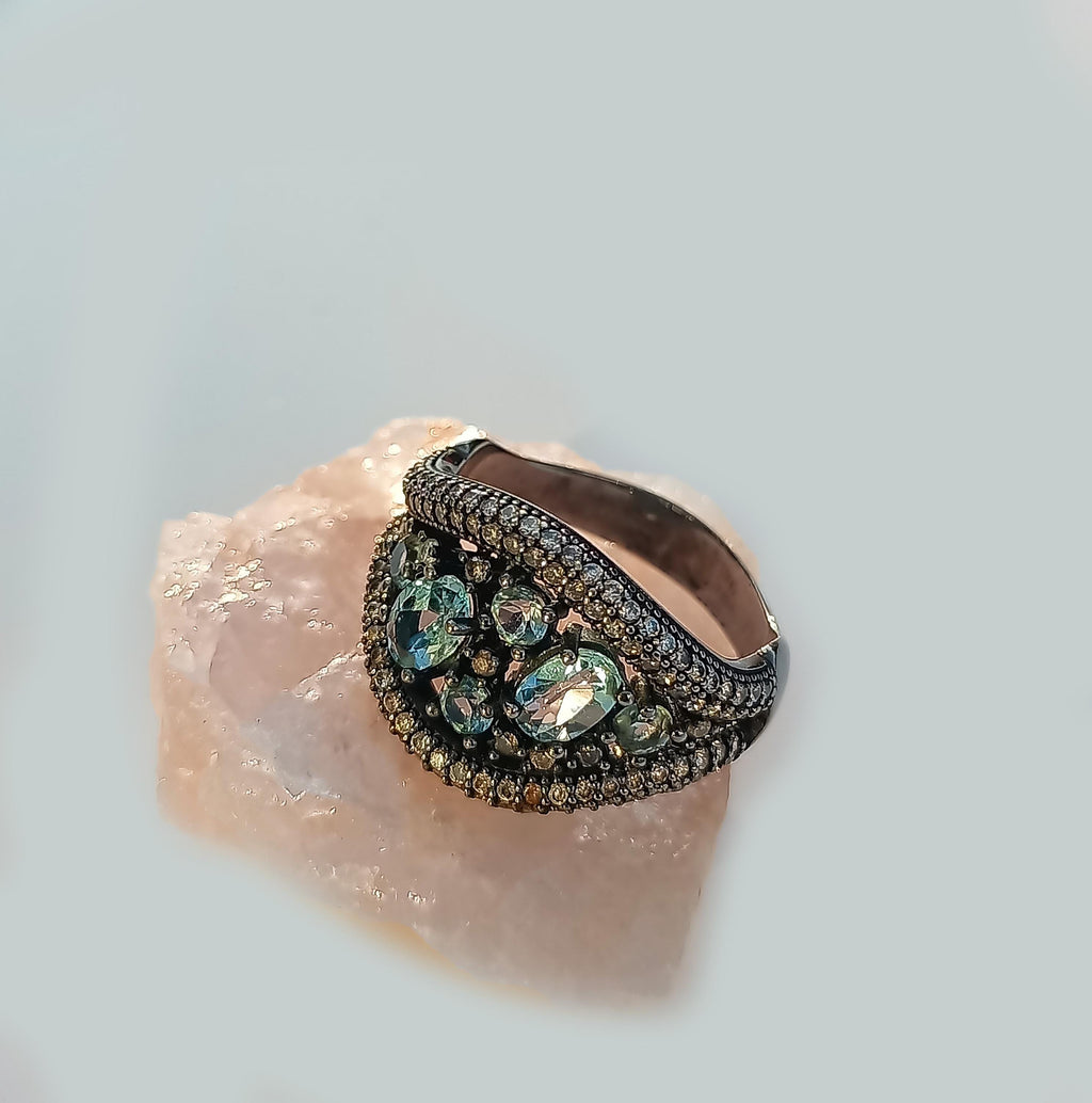 Handmade Aquamarine Black Silver Ring: Tranquility Stone Jewelry