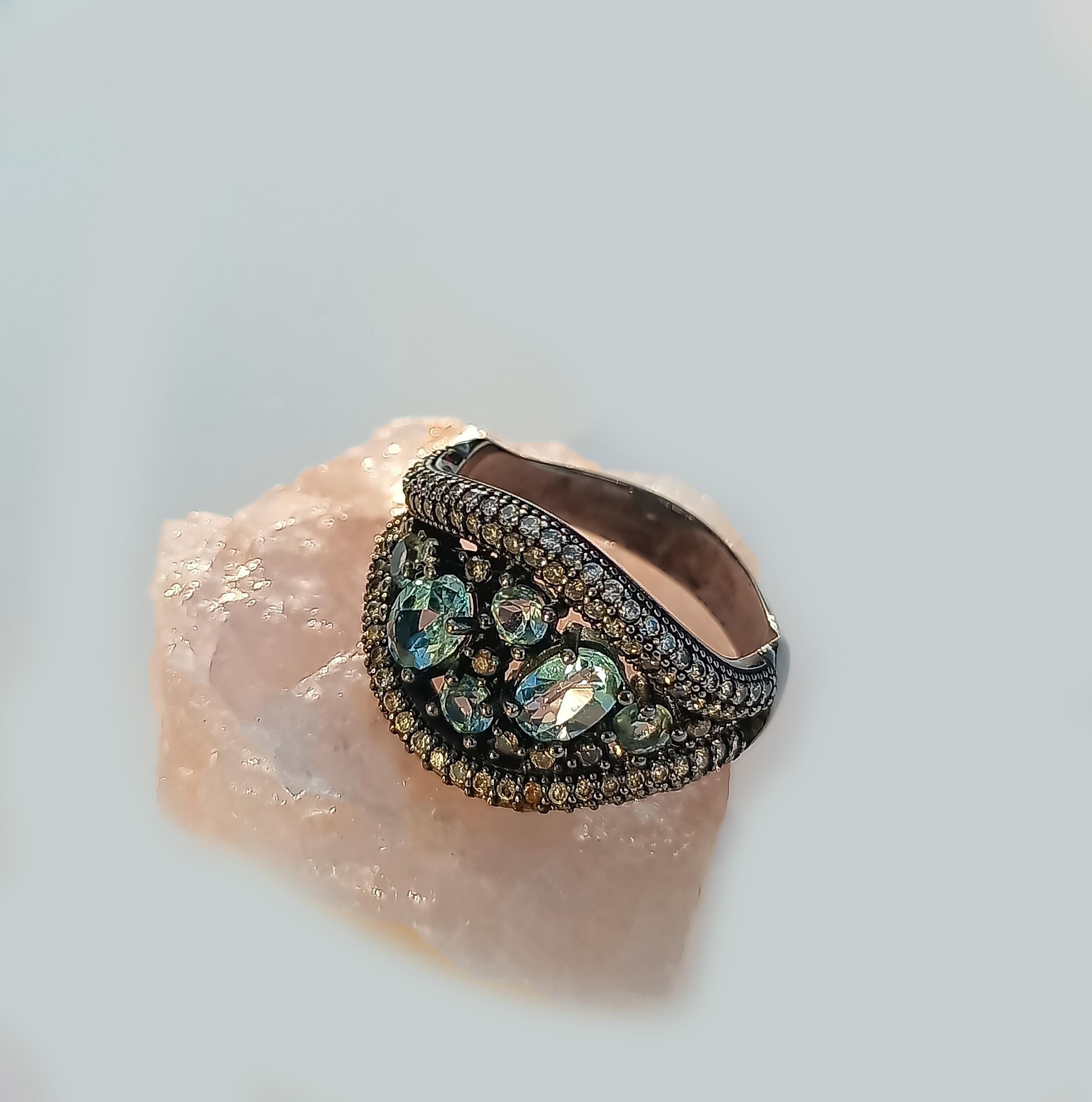 Handmade Aquamarine Black Silver Ring: Tranquility Stone Jewelry