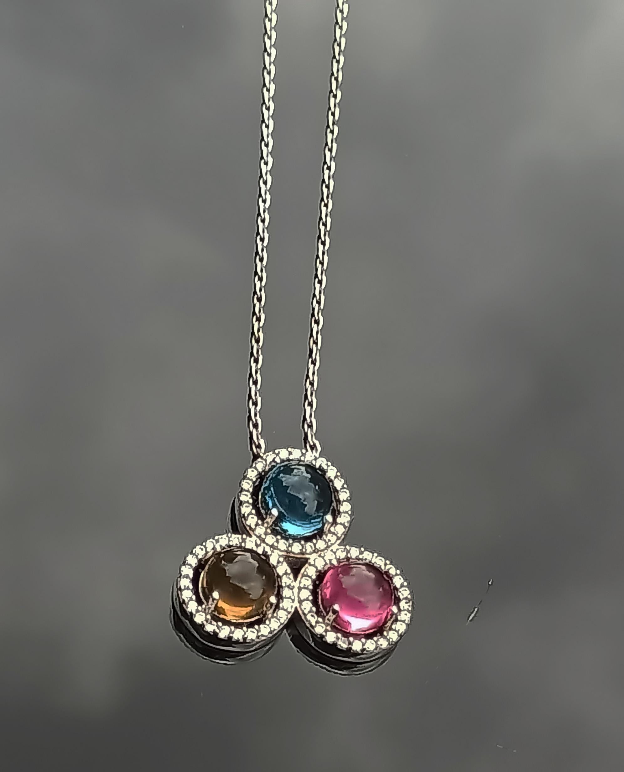 Handmade Aquamarine, Pink Quartz, Citrine and Zircon Silver Necklace, Handcrafted Multistone 925 Sterling Silver Jewelry