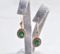 Handmade Emerald and Zircon Earrings in Rose Gold, Elegant Gemstone Drop Jewelry
