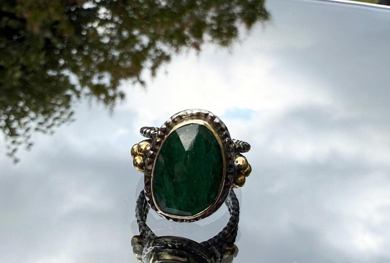 Handmade Genuine Emerald 925 Sterling Silver Ring, Handcrafted Emerald Ring Jewelry,Wedding Ring Gift, Anniversary Gift,Gift for Her