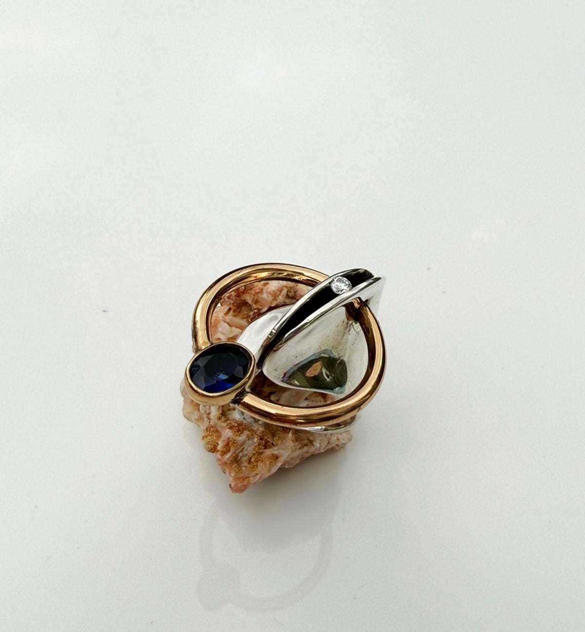Handmade Sapphire and Zircon Silver Ring, Handcrafted Sapphire Jewelry, 925 Sterling Silver Band Sapphire Ring,Wedding Ring Gift
