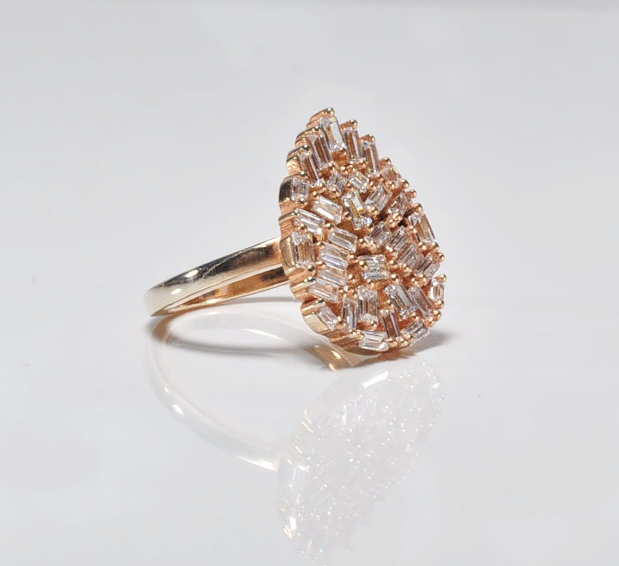 Handmade Zircon Silver Ring, Handcrafted Baquette Zircon Jewelry,Wedding Ring Gift, 925 Sterling Silver Zircon Ring,Gift for her