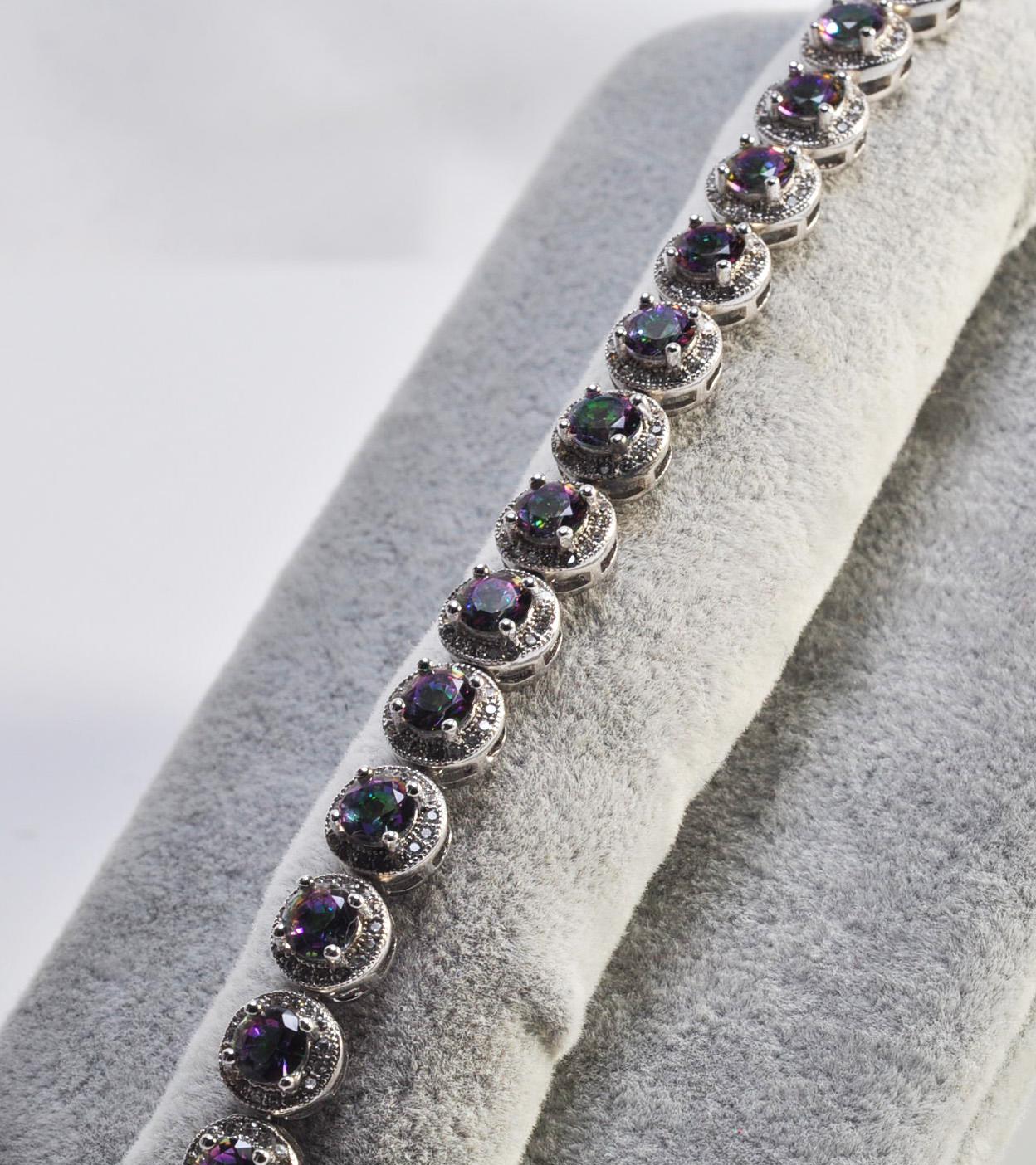 Handmade Genuine Mystic Topaz and Zircon Gemstone Silver Bracelet, Mystic Topaz and Zircon Bracelet Jewelry,Wedding Gift, Anniversary Gift